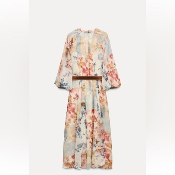 ZARA BELTED FLORAL PRINT MIDI DRESS - Picture 3 of 4